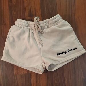 Source Unknown Cream Athletic Shorts with 'Spooky Season' Embroidery